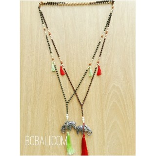 bronze caps silver elephant tassels beads necklaces